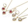 Juego de Arete y Dije de Adulto 10.196.0141.1 Oro Laminado, Diseño de Corazón y Cluster, con Rubi Zirconia Cubica and Blanca Micro Pave, Pulido, Tono Dorado