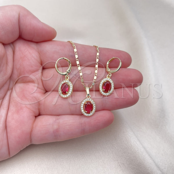 Juego de Arete y Dije de Adulto 10.196.0143 Oro Laminado, Diseño de Cluster, con Rubi Zirconia Cubica and Blanca Micro Pave, Pulido, Tono Dorado