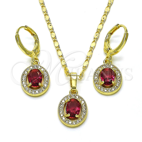 Juego de Arete y Dije de Adulto 10.196.0143 Oro Laminado, Diseño de Cluster, con Rubi Zirconia Cubica and Blanca Micro Pave, Pulido, Tono Dorado