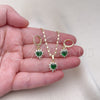 Juego de Arete y Dije de Adulto 10.196.0145 Oro Laminado, Diseño de Corazón y Cluster, con Verde and Blanca Zirconia Cubica, Pulido, Tono Dorado