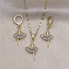 Juego de Arete y Dije de Adulto 10.196.0148 Oro Laminado, Diseño de Niñita Pequeña, con Blanca Zirconia Cubica, Pulido, Tono Dorado