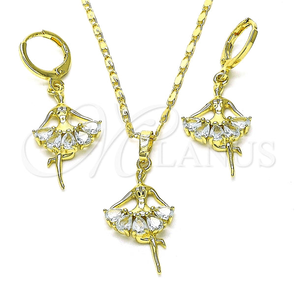 Juego de Arete y Dije de Adulto 10.196.0148 Oro Laminado, Diseño de Niñita Pequeña, con Blanca Zirconia Cubica, Pulido, Tono Dorado