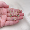 Juego de Arete y Dije de Adulto 10.196.0148.1 Oro Laminado, Diseño de Niñita Pequeña, con Multicolor Zirconia Cubica, Pulido, Tono Dorado