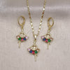 Juego de Arete y Dije de Adulto 10.196.0148.1 Oro Laminado, Diseño de Niñita Pequeña, con Multicolor Zirconia Cubica, Pulido, Tono Dorado