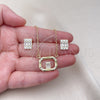 Juego de Arete y Dije de Adulto 10.196.0154 Oro Laminado, Diseño de Baguette y Rolo, con Blanca Zirconia Cubica, Pulido, Tono Dorado