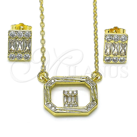 Juego de Arete y Dije de Adulto 10.196.0154 Oro Laminado, Diseño de Baguette y Rolo, con Blanca Zirconia Cubica, Pulido, Tono Dorado