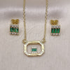 Juego de Arete y Dije de Adulto 10.196.0154.1 Oro Laminado, Diseño de Baguette, con Verde and Blanca Zirconia Cubica, Pulido, Tono Dorado