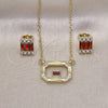 Juego de Arete y Dije de Adulto 10.196.0154.2 Oro Laminado, Diseño de Baguette, con Granate and Blanca Zirconia Cubica, Pulido, Tono Dorado