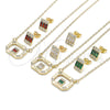 Juego de Arete y Dije de Adulto 10.196.0154.2 Oro Laminado, Diseño de Baguette, con Granate and Blanca Zirconia Cubica, Pulido, Tono Dorado