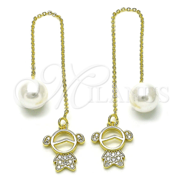 Arete Violador 02.196.0123 Oro Laminado, Diseño de Niñita Pequeña, con Blanca Micro Pave and Marfil Perla, Pulido, Tono Dorado