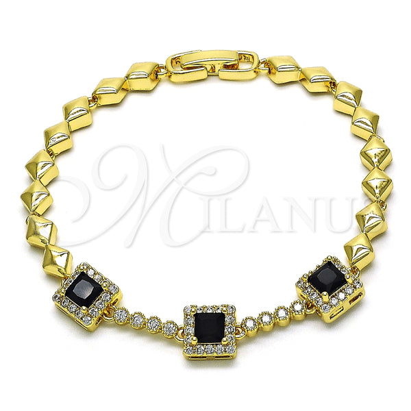 Pulsera Elegante 03.283.0307.1.07 Oro Laminado, con Blanca and Negro Zirconia Cubica, Pulido, Tono Dorado (05 MM Thickness, 7 Inches Length)