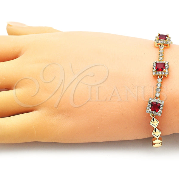Pulsera Elegante 03.283.0307.2.07 Oro Laminado, con Granate and Blanca Zirconia Cubica, Pulido, Tono Dorado (05 MM Thickness, 7 Inches Length)