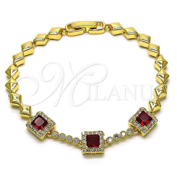 Pulsera Elegante 03.283.0307.2.07 Oro Laminado, con Granate and Blanca Zirconia Cubica, Pulido, Tono Dorado (05 MM Thickness, 7 Inches Length)