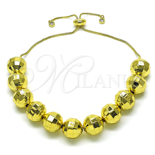 Pulsera Bolo Ajustable 03.368.0096.11 Oro Laminado, Diseño de Bola y Disco, con Blanca Zirconia Cubica, Diamantado, Tono Dorado (12 MM Thickness, 11 Inches Length)