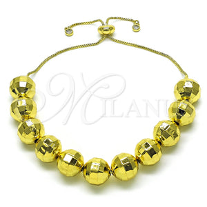 Pulsera Bolo Ajustable 03.368.0096.11 Oro Laminado, Diseño de Bola y Disco, con Blanca Zirconia Cubica, Diamantado, Tono Dorado (12 MM Thickness, 11 Inches Length)