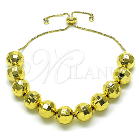 Pulsera Bolo Ajustable 03.368.0096.11 Oro Laminado, Diseño de Bola y Disco, con Blanca Zirconia Cubica, Diamantado, Tono Dorado (12 MM Thickness, 11 Inches Length)