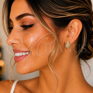 Arete Dormilona 02.342.0328 Oro Laminado, Diseño de Gota, con Blanca Micro Pave, Pulido, Tono Dorado