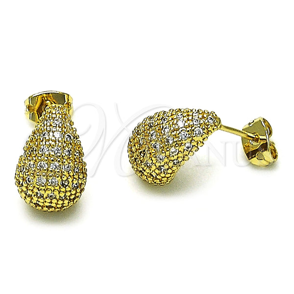 Arete Dormilona 02.342.0328 Oro Laminado, Diseño de Gota, con Blanca Micro Pave, Pulido, Tono Dorado