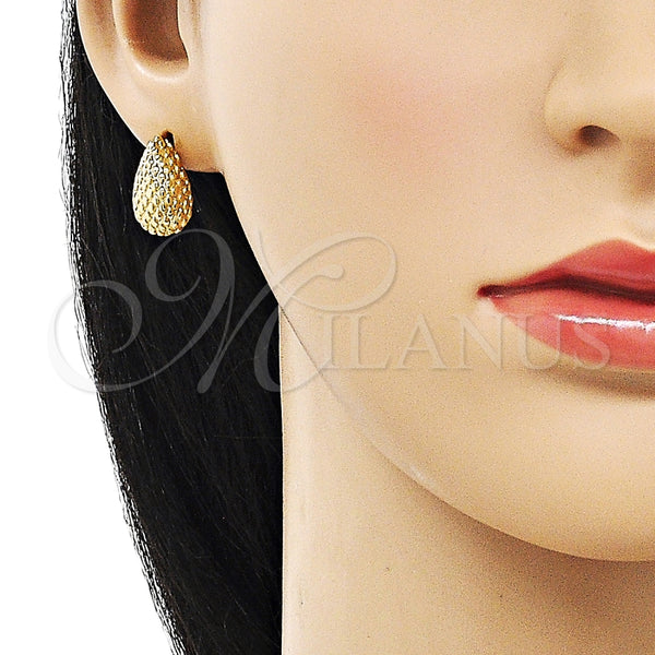 Arete Dormilona 02.342.0329 Oro Laminado, Diseño de Gota, Diamantado, Tono Dorado