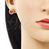Arete Dormilona 02.342.0339 Oro Laminado, Diseño de Cluster y Llave Griega, con Granate Zirconia Cubica and Blanca Micro Pave, Pulido, Tono Dorado