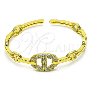 Aro Individual 07.341.0055 Oro Laminado, Diseño de Puff Mariner, con Micro Pave Blanca, Pulido, Tono Dorado (Grosor 08 MM, Talla Unica)