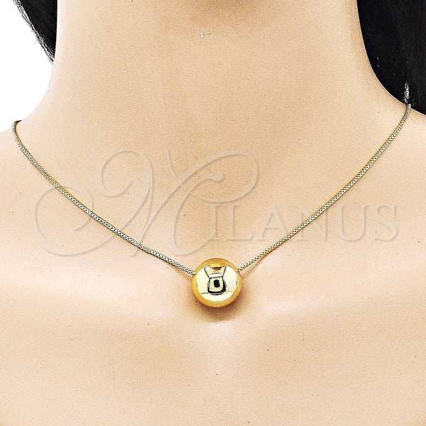 Collares con Dije 04.213.0309.16 Oro Laminado, Diseño de Bola y Box, Pulido, Tono Dorado (01 MM Thickness, 16 Inches Length)
