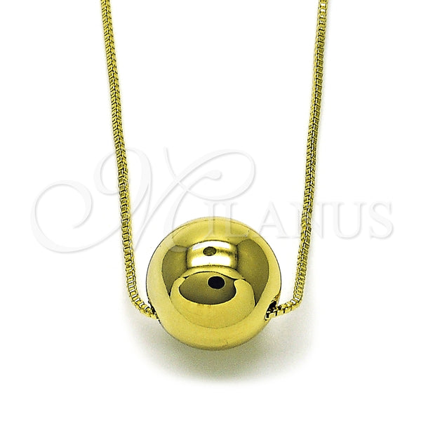 Collares con Dije 04.213.0309.16 Oro Laminado, Diseño de Bola y Box, Pulido, Tono Dorado (01 MM Thickness, 16 Inches Length)