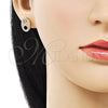 Arete Dormilona 02.283.0095 Oro Laminado, Diseño de Puff Mariner, con Micro Pave Blanca, Pulido, Tono Dorado