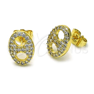 Arete Dormilona 02.283.0095 Oro Laminado, Diseño de Puff Mariner, con Micro Pave Blanca, Pulido, Tono Dorado