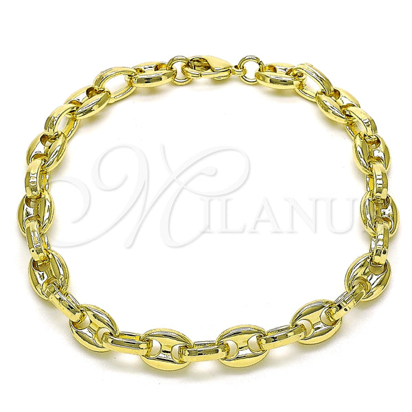 Pulsera Elegante 03.213.0262.08 Oro Laminado, Diseño de Puff Mariner, Pulido, Tono Dorado (07 MM Thickness, 8 Inches Length)