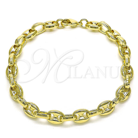 Pulsera Elegante 03.213.0262.08 Oro Laminado, Diseño de Puff Mariner, Pulido, Tono Dorado (07 MM Thickness, 8 Inches Length)