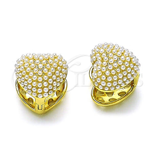 Argolla Huggie 02.379.0086.15 Oro Laminado, Diseño de Corazón, con Marfil Perla, Pulido, Tono Dorado