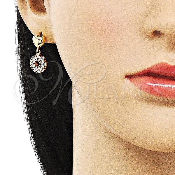 Arete Colgante 02.156.0689 Oro Laminado, Diseño de Corazón, con Blanca Zirconia Cubica, Pulido, Tono Dorado