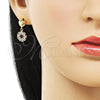 Arete Colgante 02.156.0689 Oro Laminado, Diseño de Corazón, con Blanca Zirconia Cubica, Pulido, Tono Dorado