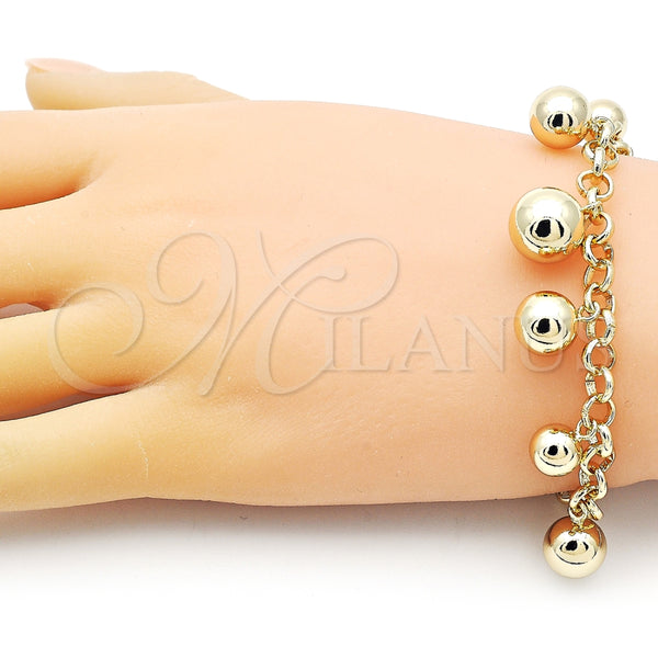 Pulsera de Dije 03.213.0265.07 Oro Laminado, Diseño de Bola y Rolo, Pulido, Tono Dorado (Grosor 06 MM, 7 Pulgadas de Largo)