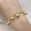 Pulsera de Dije 03.213.0265.07 Oro Laminado, Diseño de Bola y Rolo, Pulido, Tono Dorado (Grosor 06 MM, 7 Pulgadas de Largo)