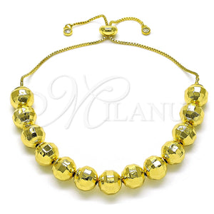 Pulsera Bolo Ajustable 03.368.0097 Oro Laminado, Diseño de Bola y Disco, con Blanca Zirconia Cubica, Diamantado, Tono Dorado (10 MM Thickness, 12 Inches Length)