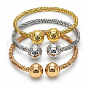 Aro Trio 07.170.0019 Oro Laminado, Diseño de Bola y Torcido, Pulido, Tres Tonos (Grosor 04 MM, Talla Unica)