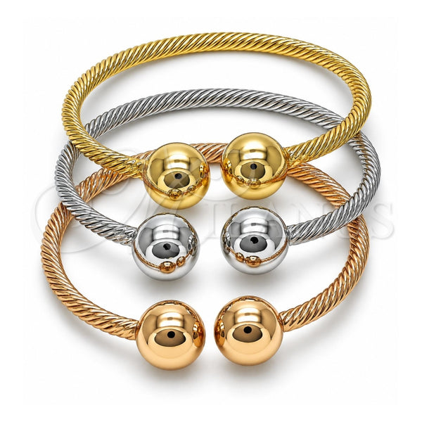 Aro Trio 07.170.0019 Oro Laminado, Diseño de Bola y Torcido, Pulido, Tres Tonos (Grosor 04 MM, Talla Unica)
