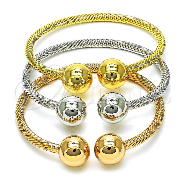 Aro Trio 07.170.0019 Oro Laminado, Diseño de Bola y Torcido, Pulido, Tres Tonos (Grosor 04 MM, Talla Unica)
