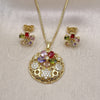 Juego de Arete y Dije de Adulto 10.284.0036 Oro Laminado, Diseño de Flor, con Multicolor Zirconia Cubica and Blanca Micro Pave, Pulido, Tono Dorado