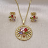 Juego de Arete y Dije de Adulto 10.284.0040 Oro Laminado, Diseño de Flor, con Multicolor and Blanca Zirconia Cubica, Pulido, Tono Dorado