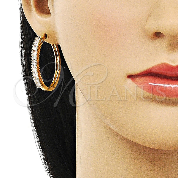 Argolla Huggie 02.210.0105.35 Oro Laminado, Diseño de Baguette, con Blanca Zirconia Cubica, Pulido, Tono Dorado