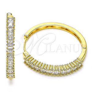 Argolla Huggie 02.210.0105.35 Oro Laminado, Diseño de Baguette, con Blanca Zirconia Cubica, Pulido, Tono Dorado