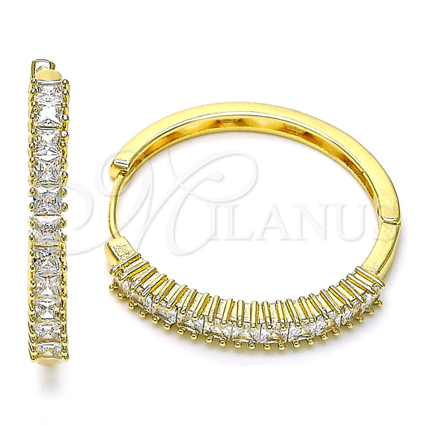 Argolla Huggie 02.210.0105.35 Oro Laminado, Diseño de Baguette, con Blanca Zirconia Cubica, Pulido, Tono Dorado