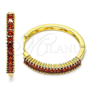 Argolla Huggie 02.210.0105.15.35 Oro Laminado, Diseño de Baguette, con Granate Zirconia Cubica, Pulido, Tono Dorado
