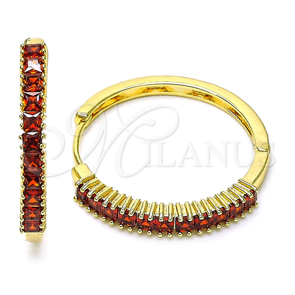 Argolla Huggie 02.210.0105.15.35 Oro Laminado, Diseño de Baguette, con Granate Zirconia Cubica, Pulido, Tono Dorado