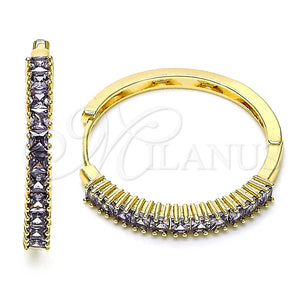 Argolla Huggie 02.210.0105.16.35 Oro Laminado, Diseño de Baguette, con Amatista Zirconia Cubica, Pulido, Tono Dorado