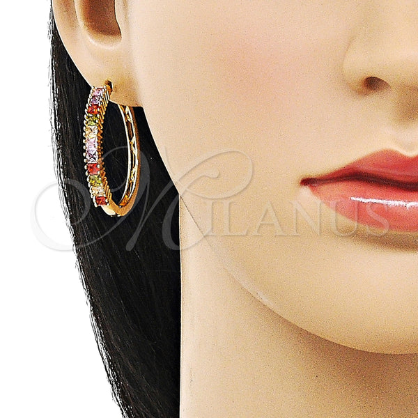 Argolla Huggie 02.210.0105.1.35 Oro Laminado, Diseño de Baguette, con Multicolor Zirconia Cubica, Pulido, Tono Dorado