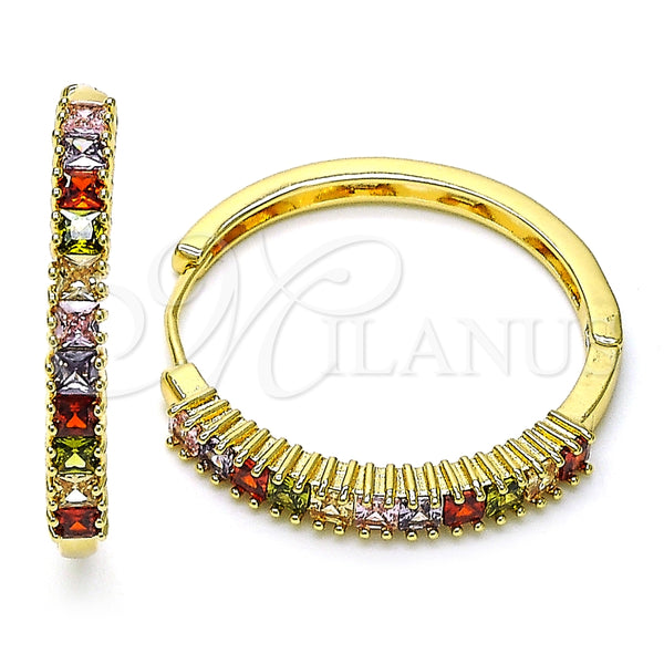 Argolla Huggie 02.210.0105.1.35 Oro Laminado, Diseño de Baguette, con Multicolor Zirconia Cubica, Pulido, Tono Dorado